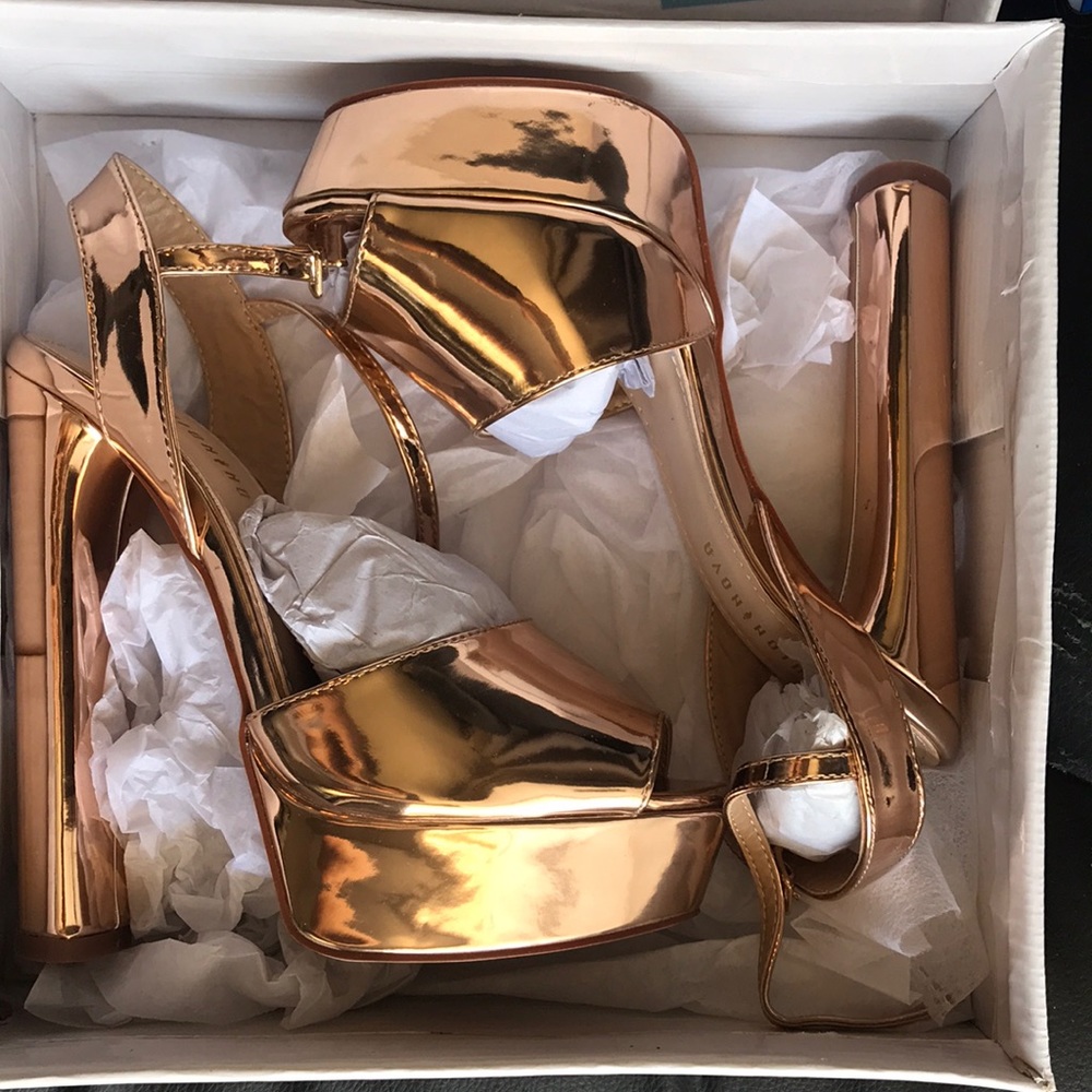 Rose gold heeled sandals